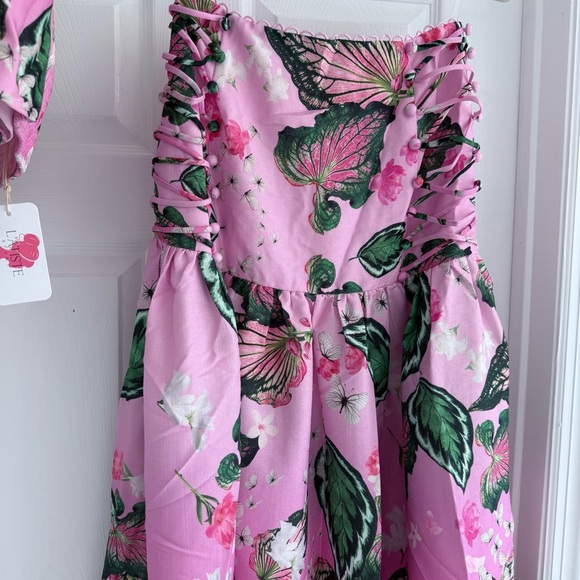 NWT L’ATISTE Pink Ombré Floral Butterfly Lace Up Maxi Skirt Top Matching Set S - Picture 7 of 13